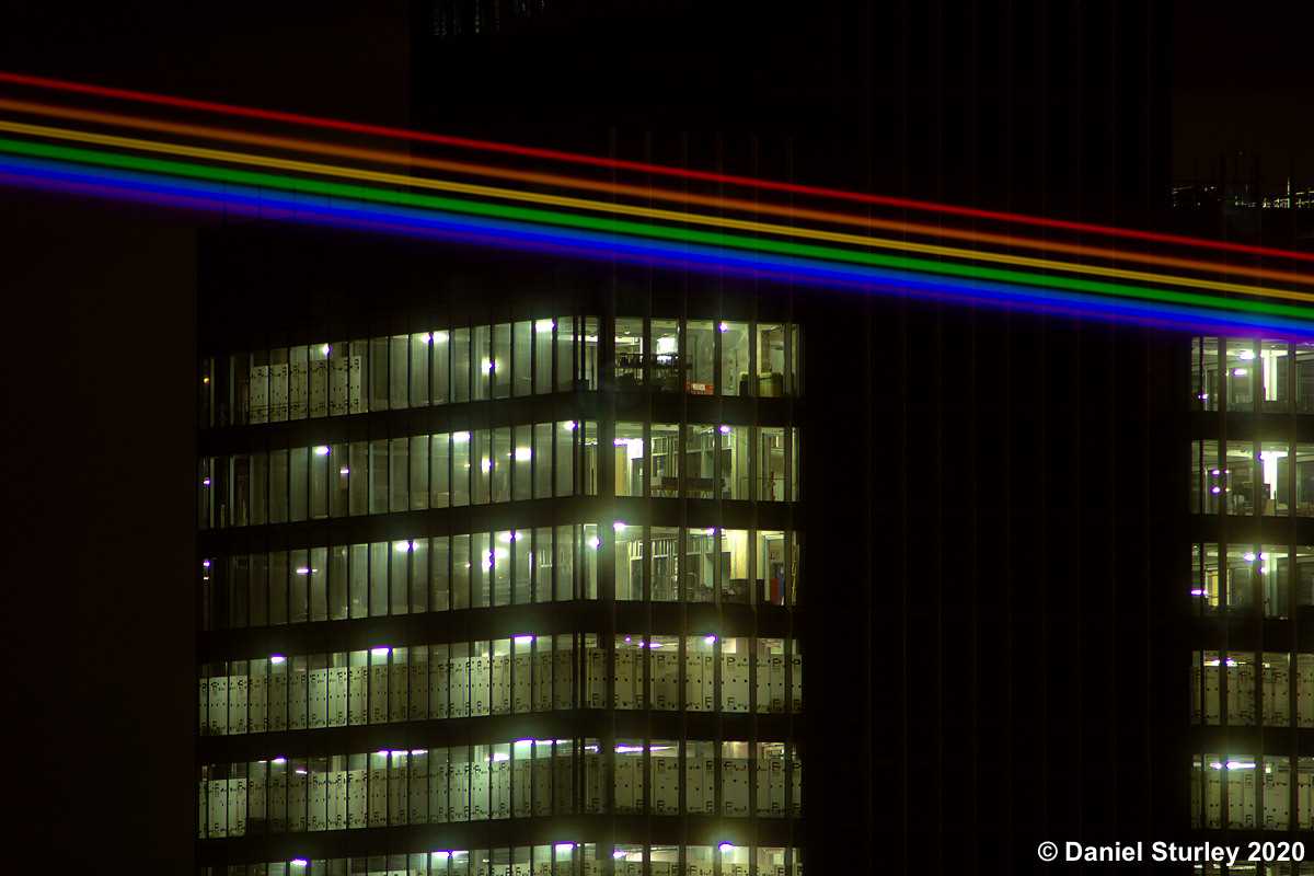 Birmingham, the New Year Rainbow Laser Over the City centre - 31st December 2020